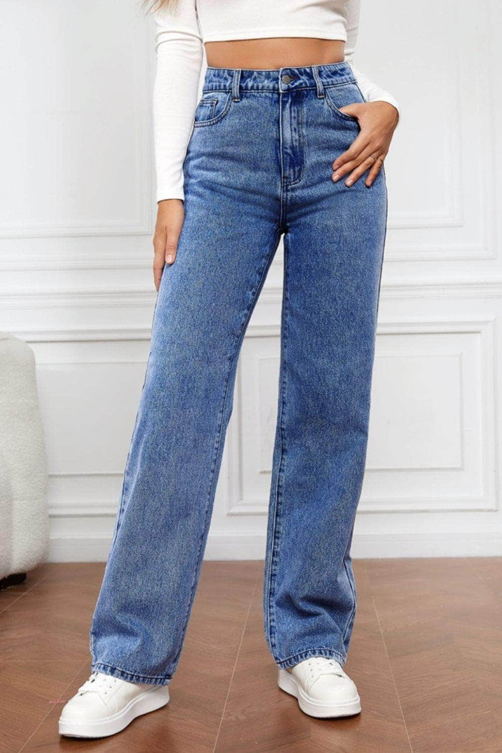 High Waist Straight Jeans Dusty  Blue / S