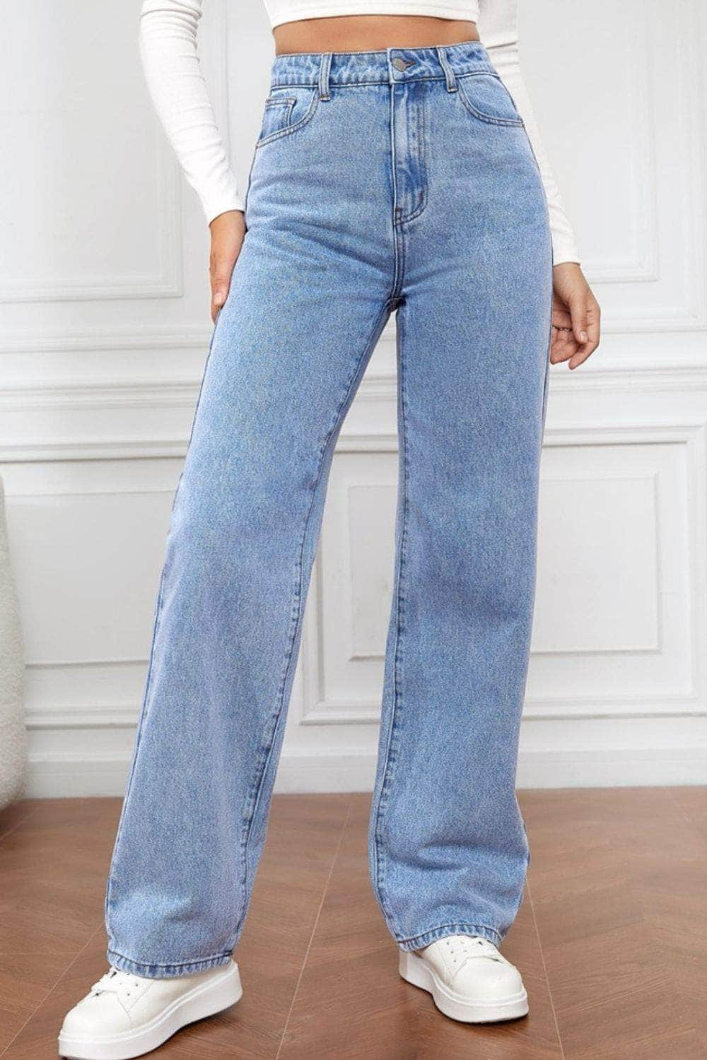 High Waist Straight Jeans Misty  Blue / S