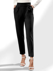 High Waist Straight Pants with Pockets Black / S