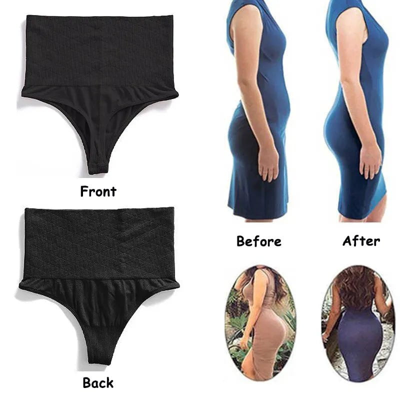 High Waist Tummy Control Thong Panties - Butt Lifter Shaping Brief for Women