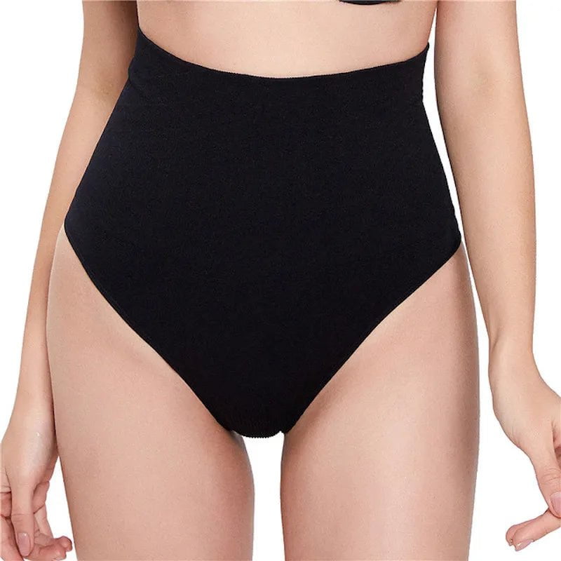 High Waist Tummy Control Thong Panties - Butt Lifter Shaping Brief for Women Black / S
