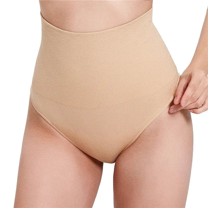 High Waist Tummy Control Thong Panties - Butt Lifter Shaping Brief for Women Skin / S