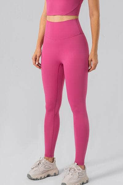 High Waist Wide Waistband Active Leggings Hot Pink / S