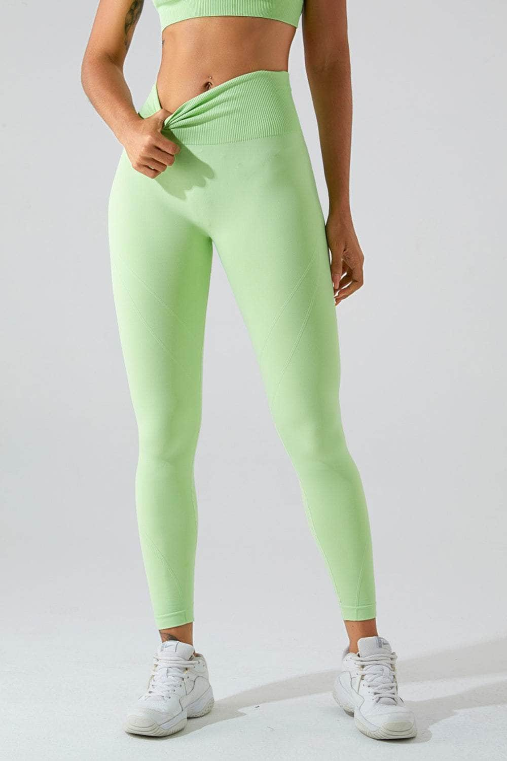 High Waist Wide Waistband Active Leggings Light Green / S