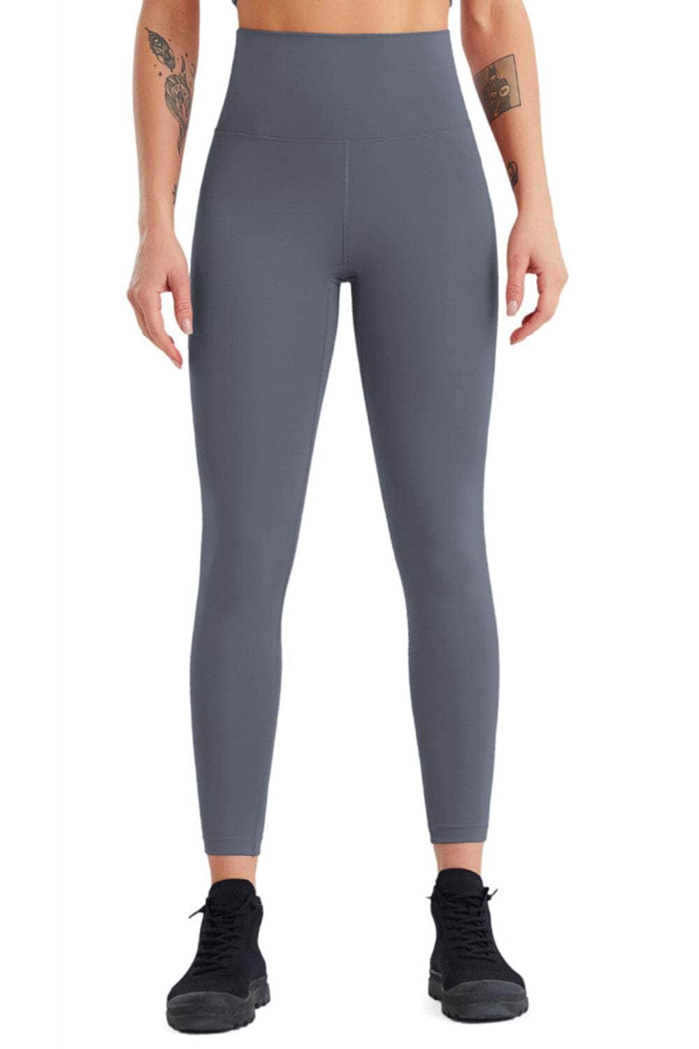 High Waist Wide Waistband Active Pants Charcoal / S