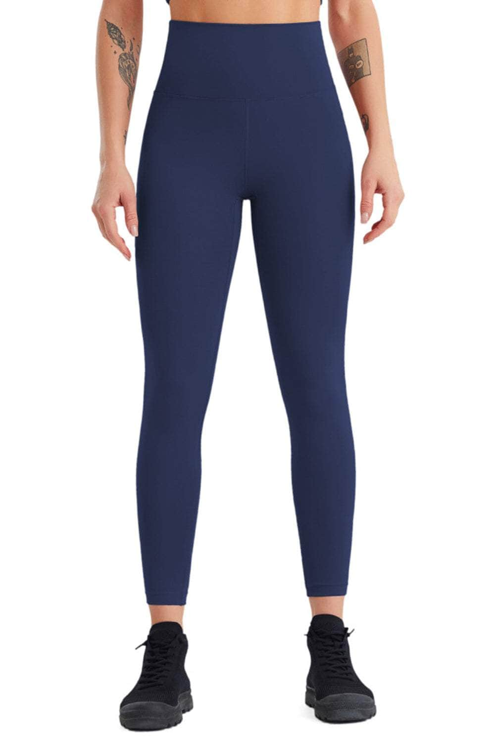 High Waist Wide Waistband Active Pants Navy / S