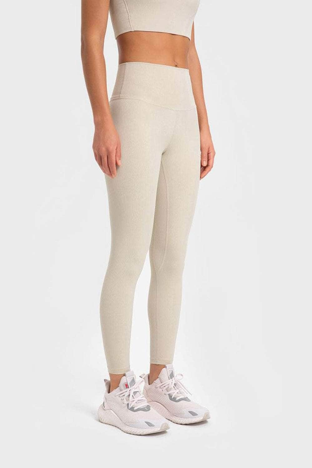 Highly Stretchy Wide Waistband Yoga Leggings Ivory / 4