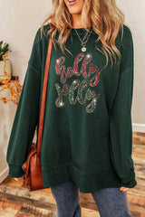 HOLLY JOLLY Sequin Round Neck Sweatshirt