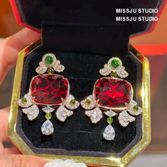 Honeycomb Ruby Rhinestone Studded Statement Earrings Multicolor