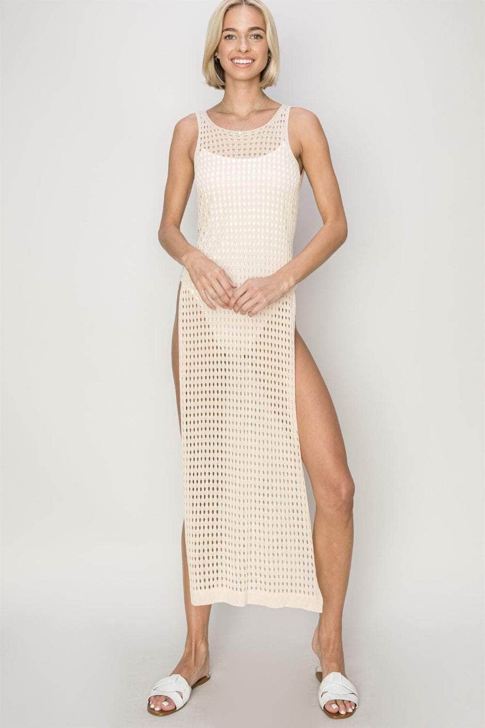 HYFVE Crochet Backless Cover Up Dress Beige / S