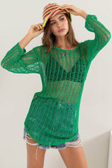 HYFVE Crochet Long Sleeve Cover Up Green / S