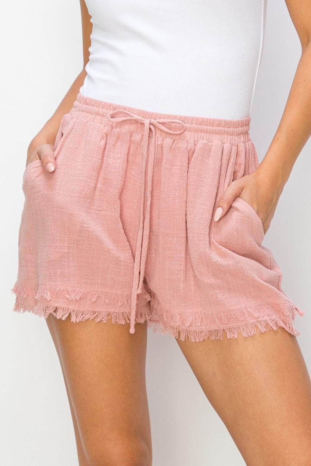 HYFVE Drawstring Frayed Shorts MAUVE / S