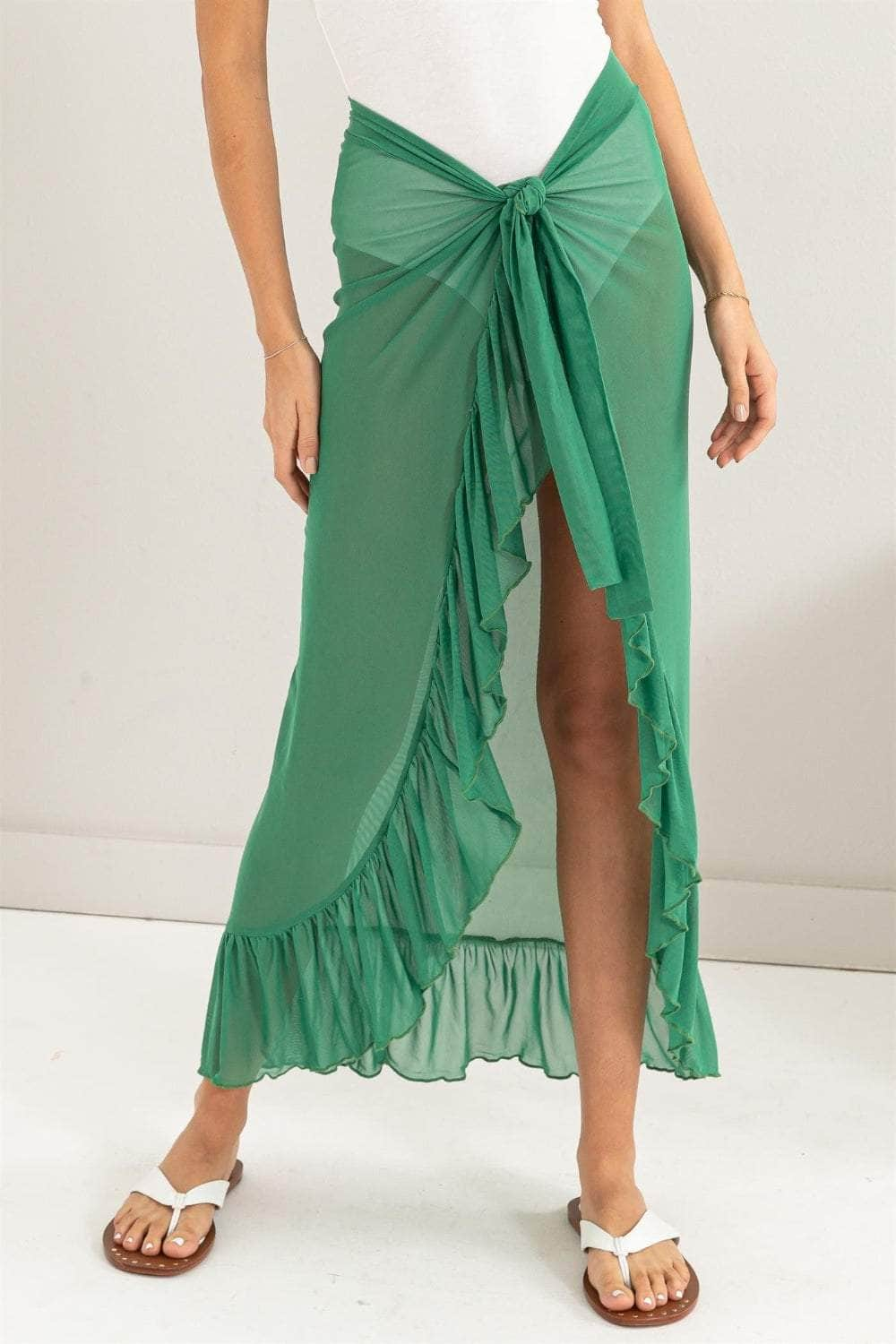 HYFVE Ruffle Trim Cover Up Sarong Skirt Green / S