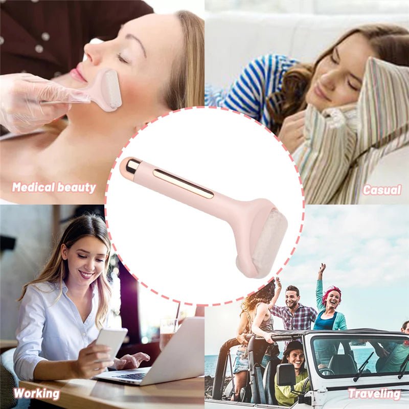 Ice Face Roller Massager: Skin Lifting, Face & Body Massage, Neck Tightening, Anti-wrinkles, Pain Relief pink with box