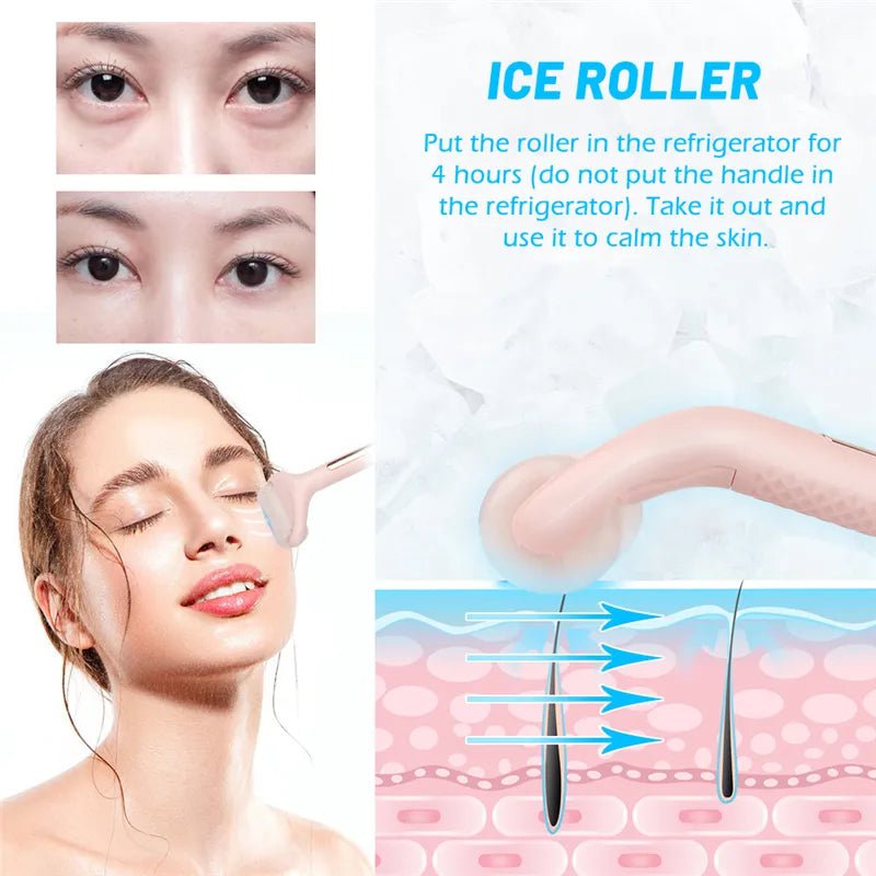 Ice Face Roller Massager: Skin Lifting, Face & Body Massage, Neck Tightening, Anti-wrinkles, Pain Relief pink with box