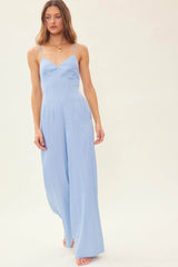 Idem Ditto Drawstring Back Sleeveless Wide Leg Jumpsuit Lt.Denim Blue / S