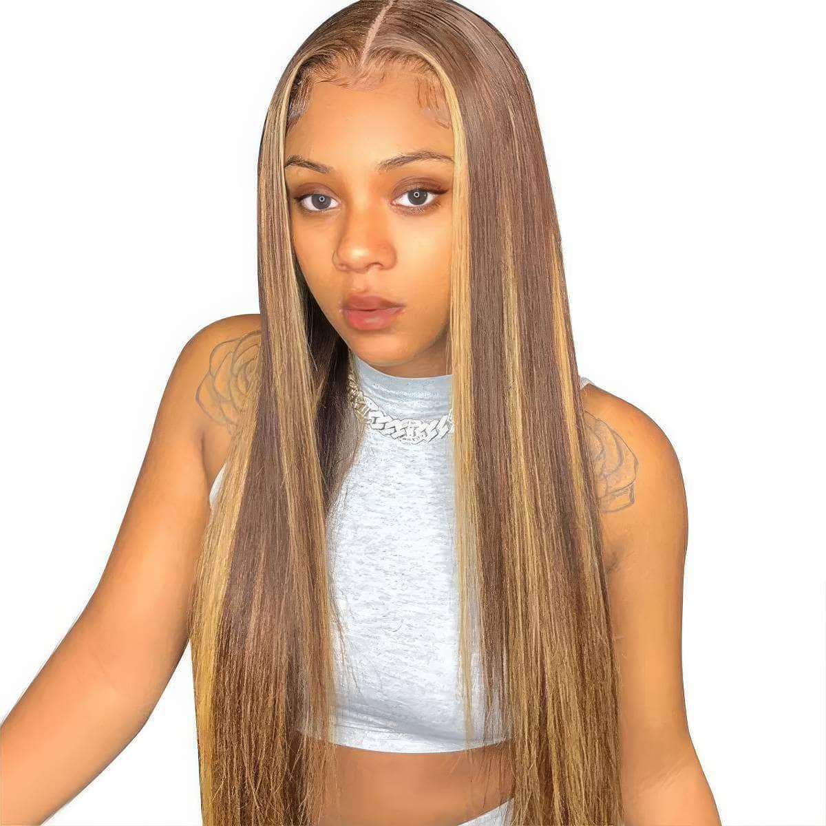 Indian Human Hair Wig - Wear And Go, 4/27 Highlight Straight, 6x4 HD Glueless Wigs, Human Hair, Ready To Wear 12inches