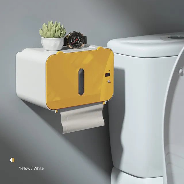 Induction Toilet Paper Holder Shelf - Automatic Paper Out, Wall-Mounted WC Paper Rack, Bathroom Accessories Automatic Yellow