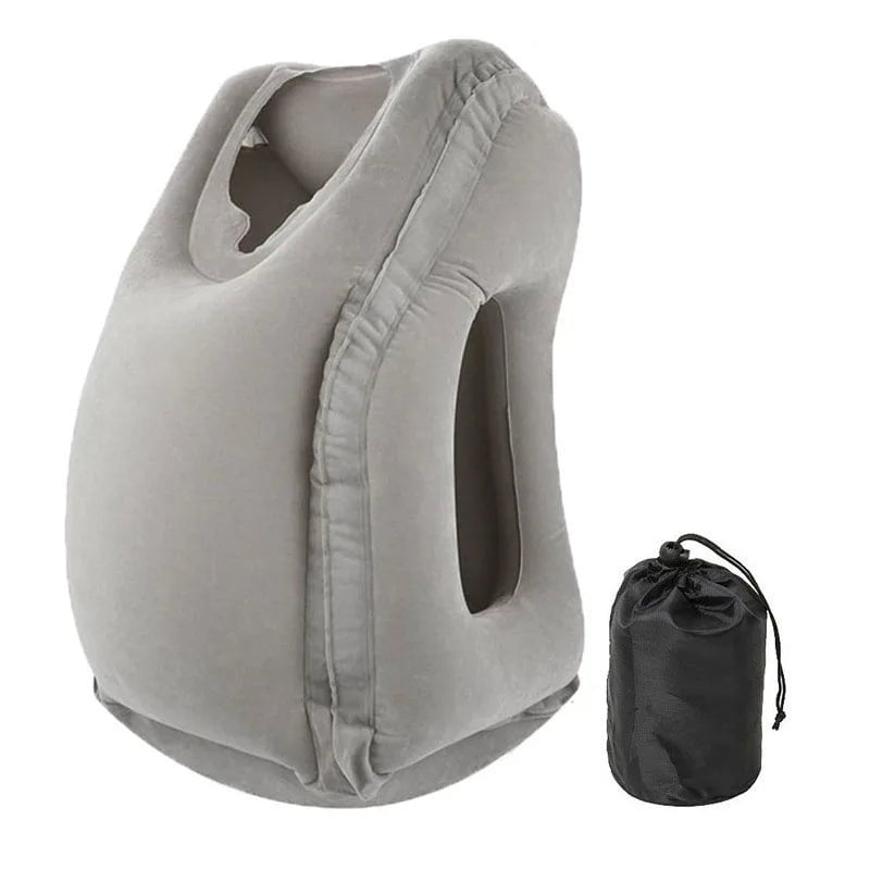 Inflatable Travel Pillow for Headrest and Chin Support Gray