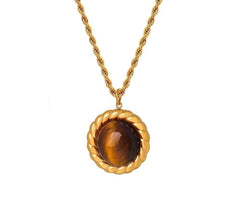 Inlaid Moon Pendant 18K Braided Gold Necklace Gold