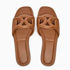 Interlocking Flat Padded Slippers EU 34 / Brown / Leather