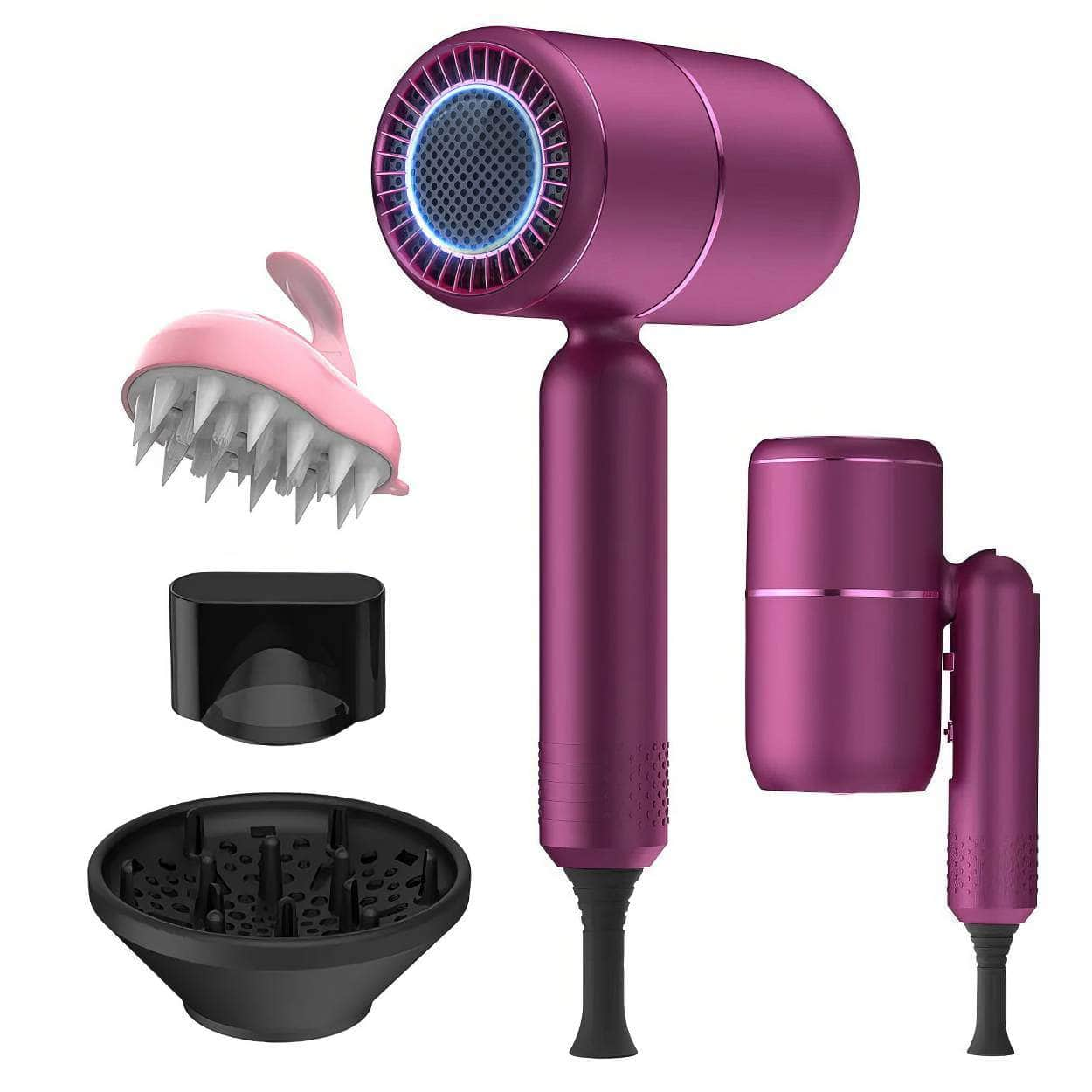 Ionic Blow Dryer with Diffuser - Professional Portable Hair Dryer Accessories for Women, Curly Hair, Purple, Home Appliance