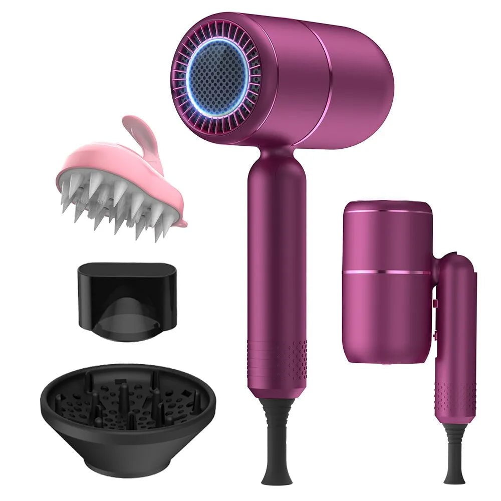 Ionic Blow Dryer with Diffuser - Professional Portable Hair Dryer Accessories for Women, Curly Hair, Purple, Home Appliance EU / CHINA / Violet