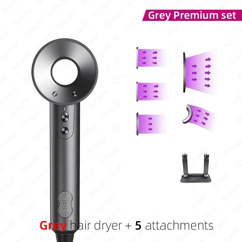 Ionic Hair Dryer - High-Speed 110,000rpm, Negative Ion Hair Care, Professional Styler grey 5 attachments / us