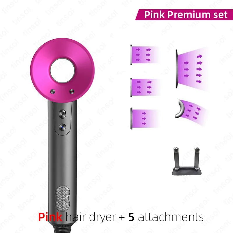 Ionic Hair Dryer - High-Speed 110,000rpm, Negative Ion Hair Care, Professional Styler pink 5 attachments / us