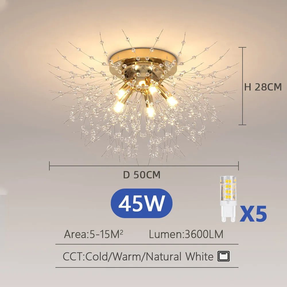 IRALAN Lustre LED Ceiling Lighting: Dandelion Chandelier for Dining and Living Room, Art Crystal Lamps - Home Decor Lights