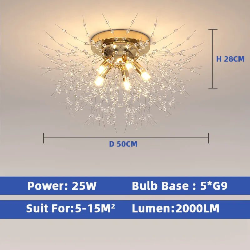 IRALAN Lustre LED Ceiling Lighting: Dandelion Chandelier for Dining and Living Room, Art Crystal Lamps - Home Decor Lights Gold 5 Lights / 3-Color Dimmable