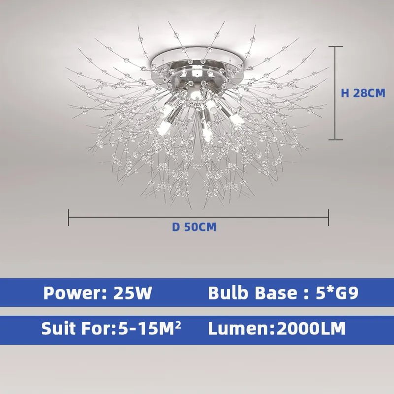IRALAN Lustre LED Ceiling Lighting: Dandelion Chandelier for Dining and Living Room, Art Crystal Lamps - Home Decor Lights Silver 5 Lights / 3-Color Dimmable
