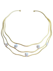 Irregular Natural Pearl Accents Layered Collar Necklace