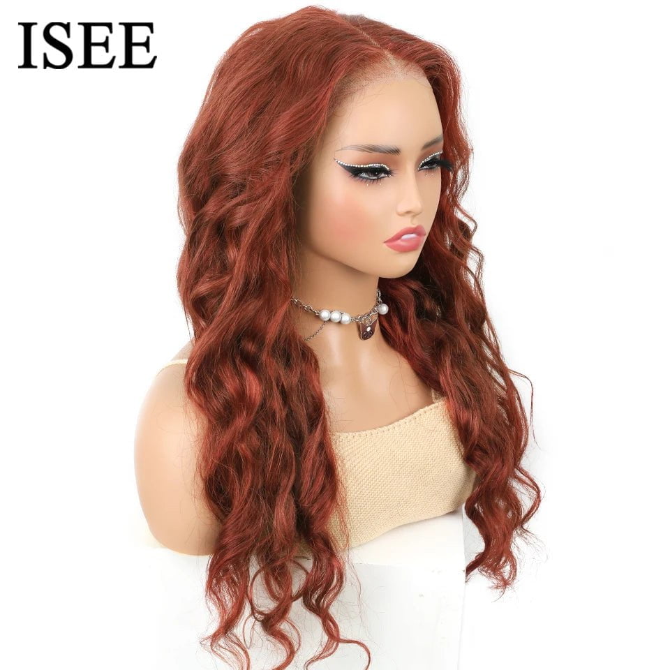 ISEE HAIR Body Wave Reddish Brown #33 Glueless Wig Pre Cut Lace Wear Go Wigs Pre Bleached Knots Wear Go Glueless 6X4 Lace Wigs