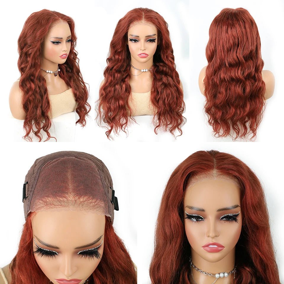 ISEE HAIR Body Wave Reddish Brown #33 Glueless Wig Pre Cut Lace Wear Go Wigs Pre Bleached Knots Wear Go Glueless 6X4 Lace Wigs