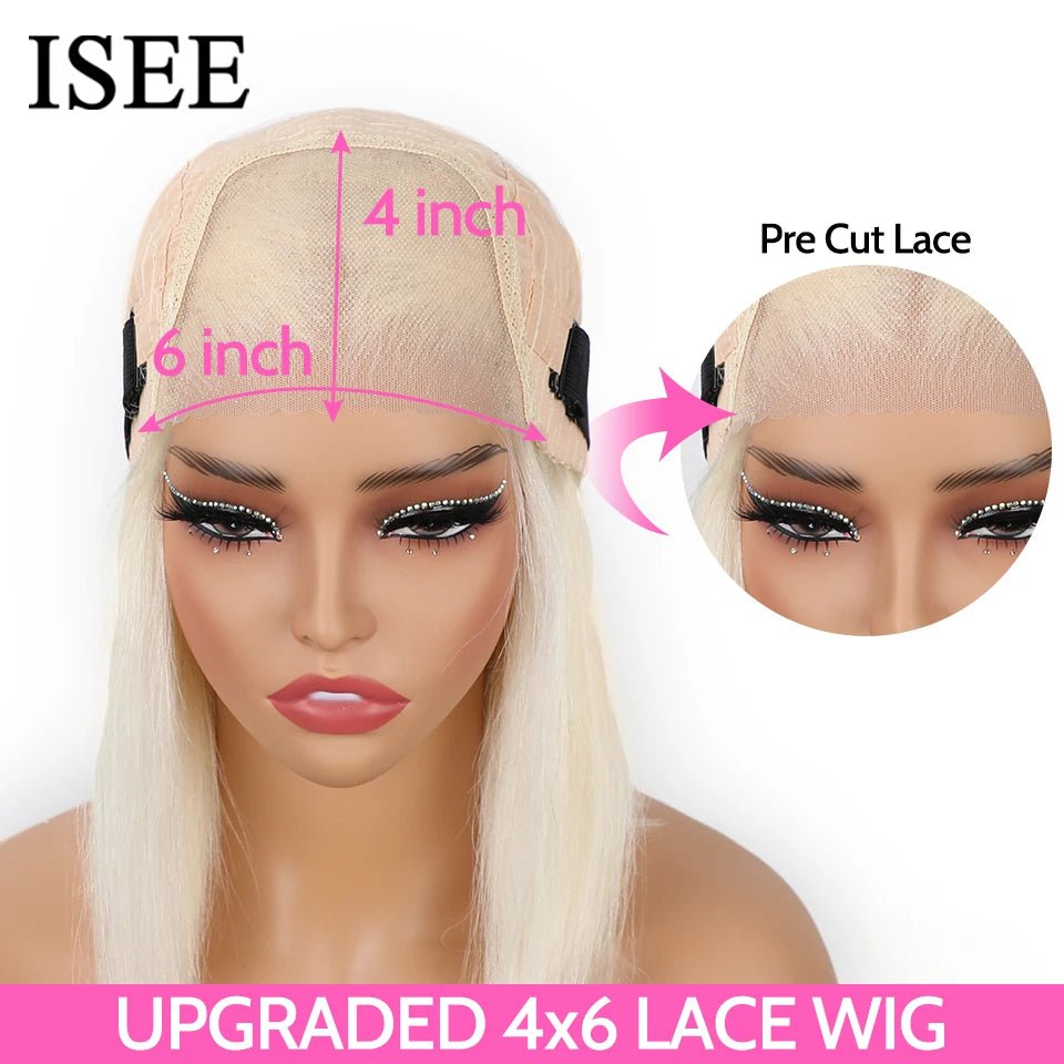 ISEE HAIR Brazilian Wear Go 613 Blonde Color Preplucked Straight Glueless Lace Closure Wig Wear And Go 4x6 Glueless Human Hair