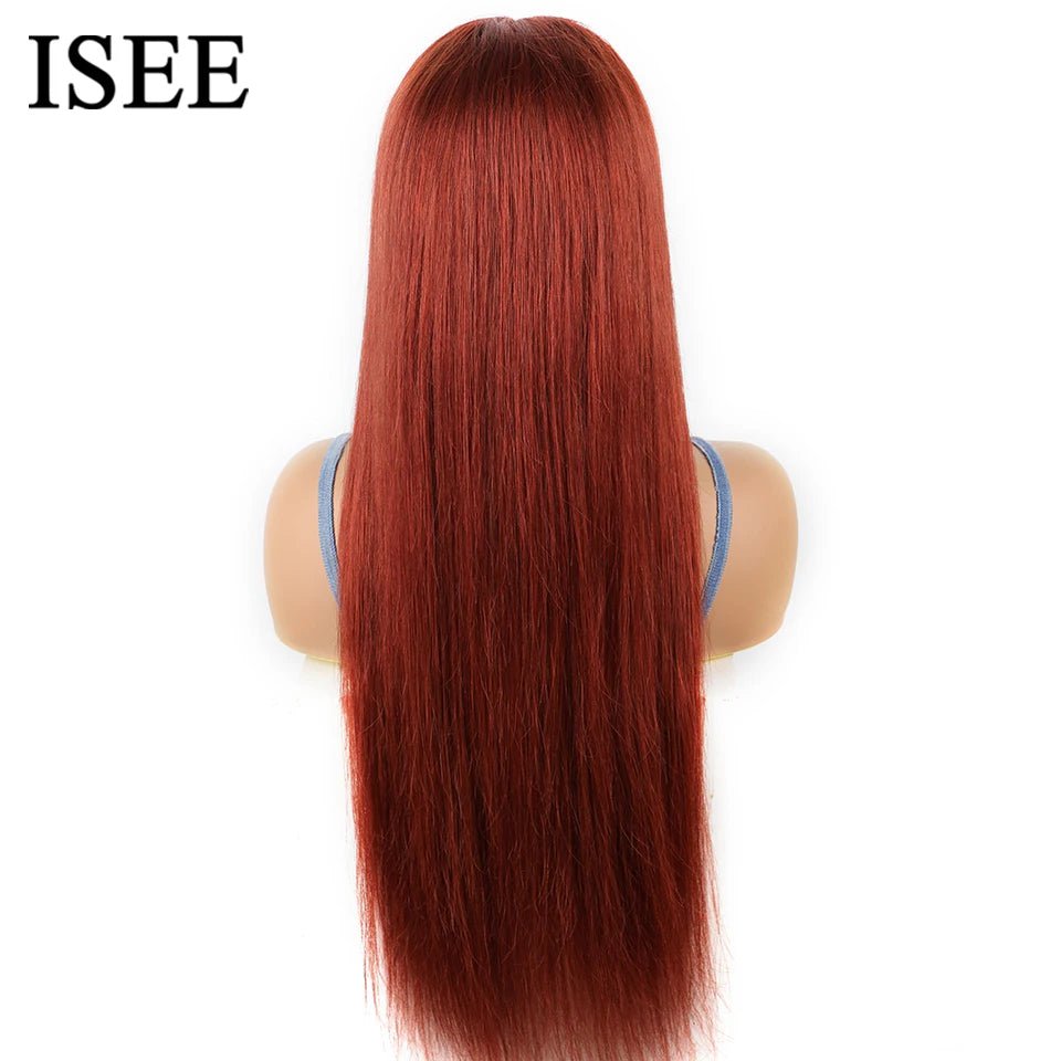 ISEE Hair Wear And Go Glueless Human Hair Wig #33 Reddish Brown Lace Front Wig 6x4 HD Transparent Straight Wig PrePlucked Wigs