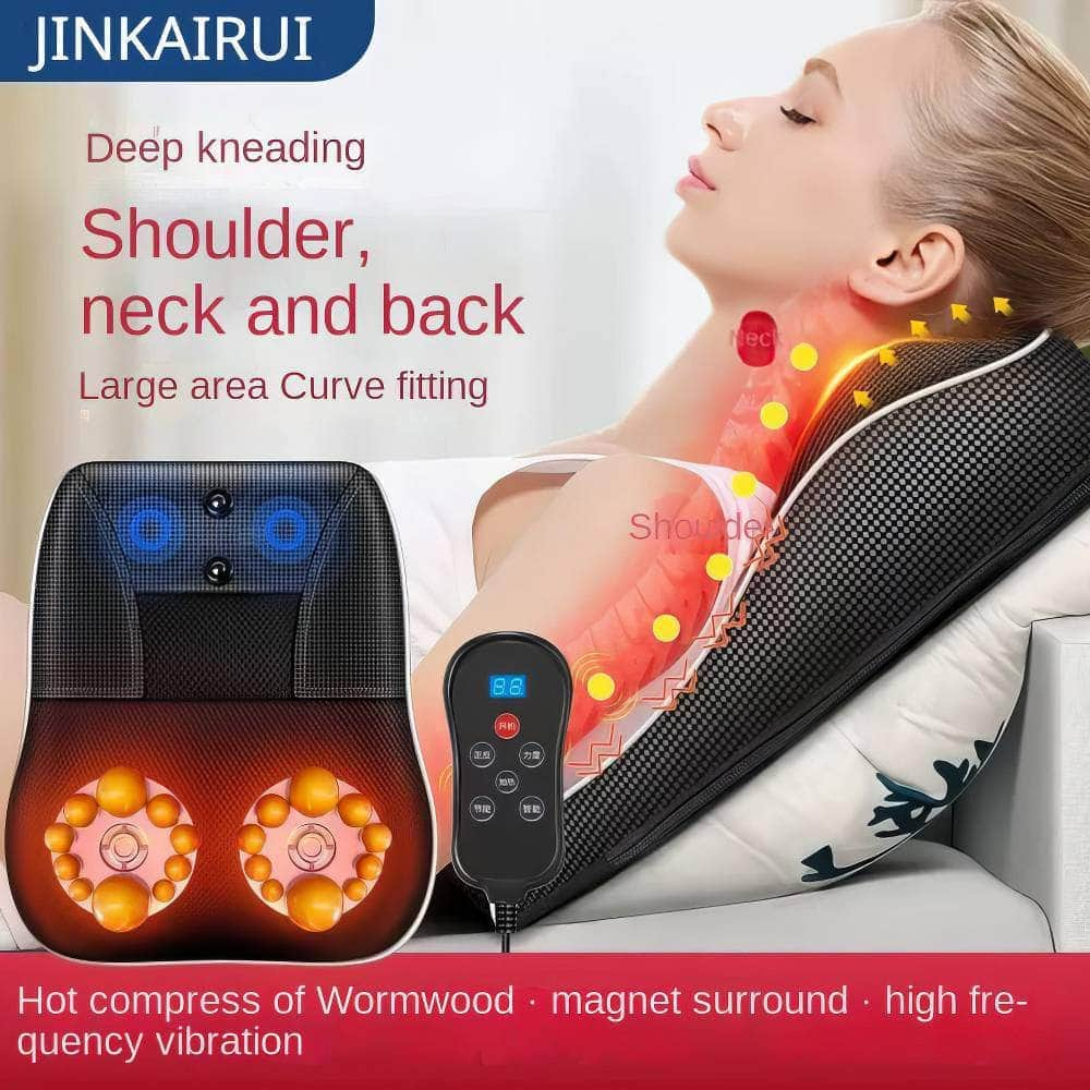 Jinkairui Electric Shiatsu Neck Massager with Heating, Vibrating Massage Device - Cervical Traction, Body, Car Back Pillow