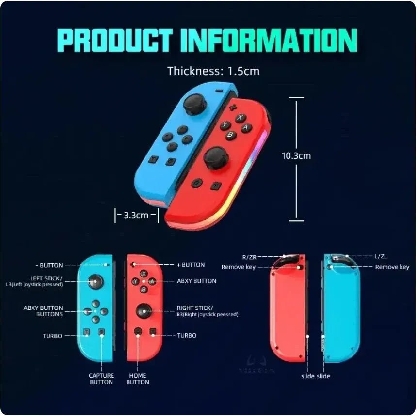 JOY 02 Wireless Gamepad with RGB LED, Bluetooth 5.2, Switch L/R Joypad for Nintendo Switch/Lite/OLED Console