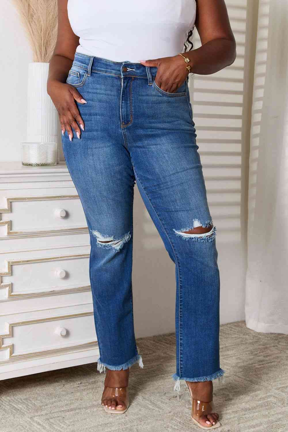 Judy Blue Full Size Distressed Raw Hem Jeans Medium / 0(24)