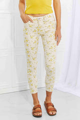 Judy Blue Full Size Golden Meadow Floral Skinny Jeans White / 1(25)