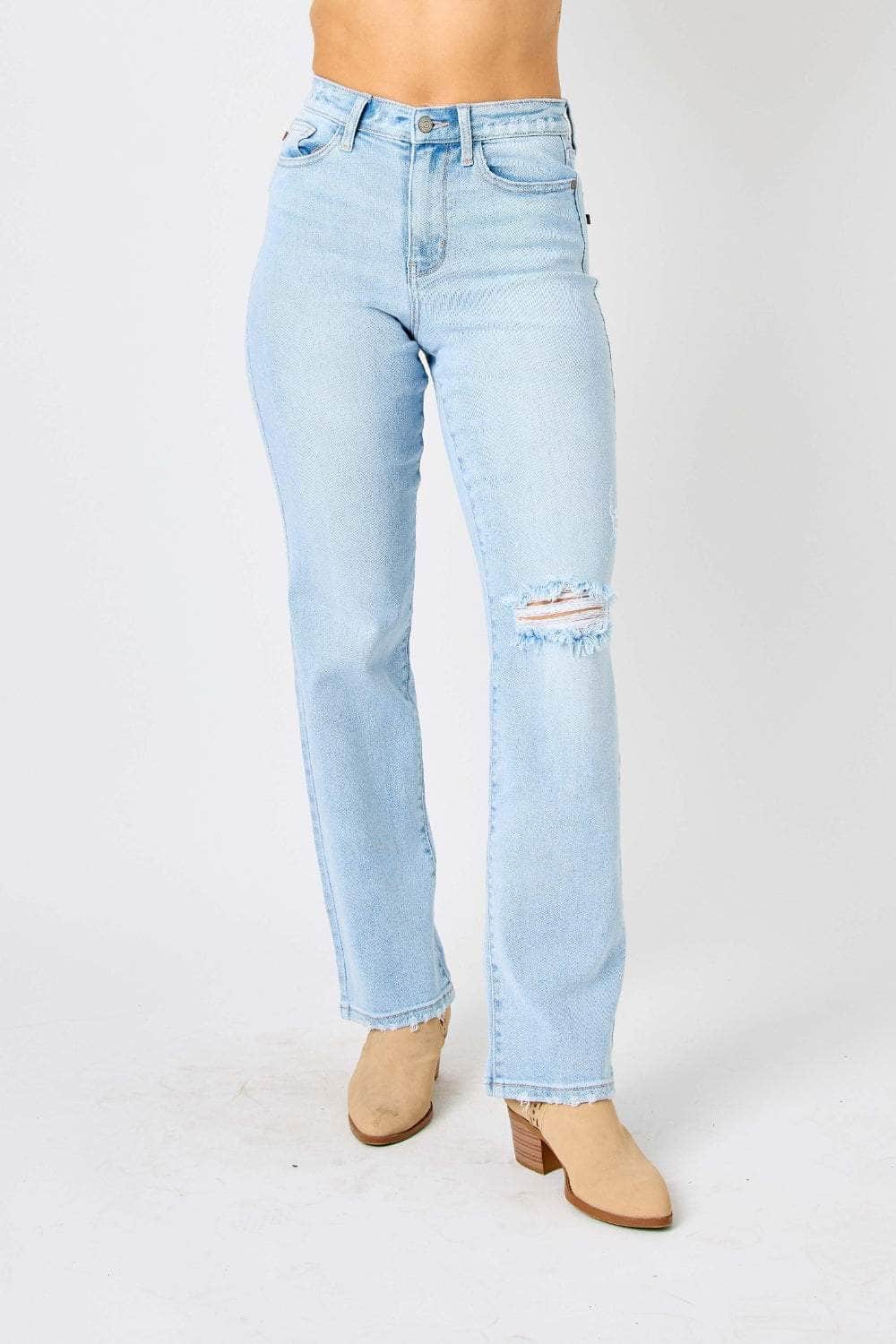 Judy Blue Full Size High Waist Distressed Straight Jeans Light / 0(24)