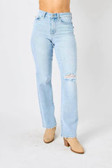 Judy Blue Full Size High Waist Distressed Straight Jeans Light / 0(24)