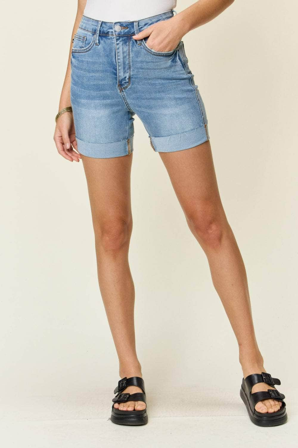 Judy Blue Full Size Tummy Control High Waist Denim Shorts Medium / S