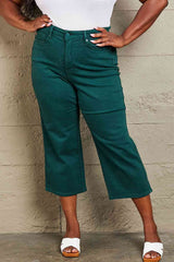 Judy Blue Hailey Full Size Tummy Control High Waisted Cropped Wide Leg Jeans Teal / 0(24)