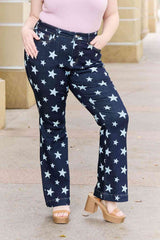 Judy Blue Janelle Full Size High Waist Star Print Flare Jeans Dark / 0(24)