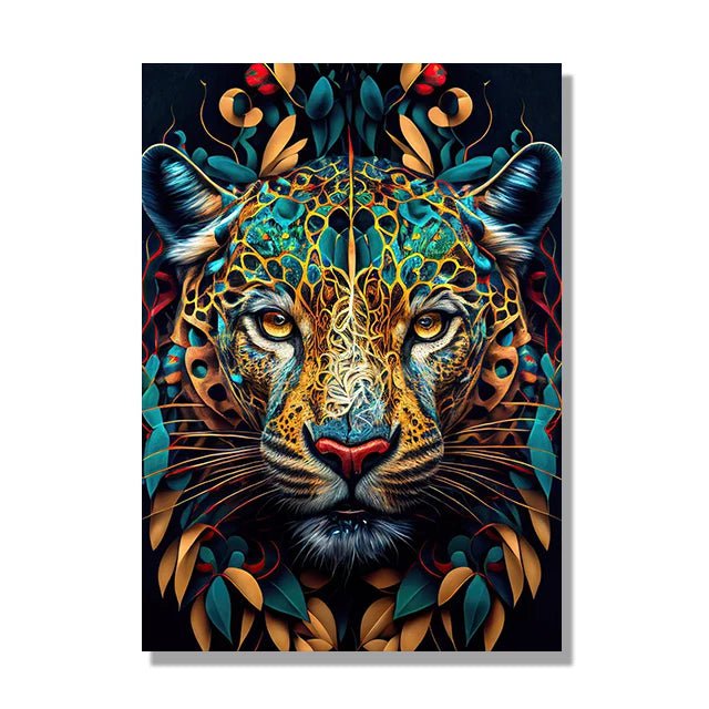 Jungle Animals Canvas Poster: Lion, Leopard, Ape M / 20x30cm No Framed