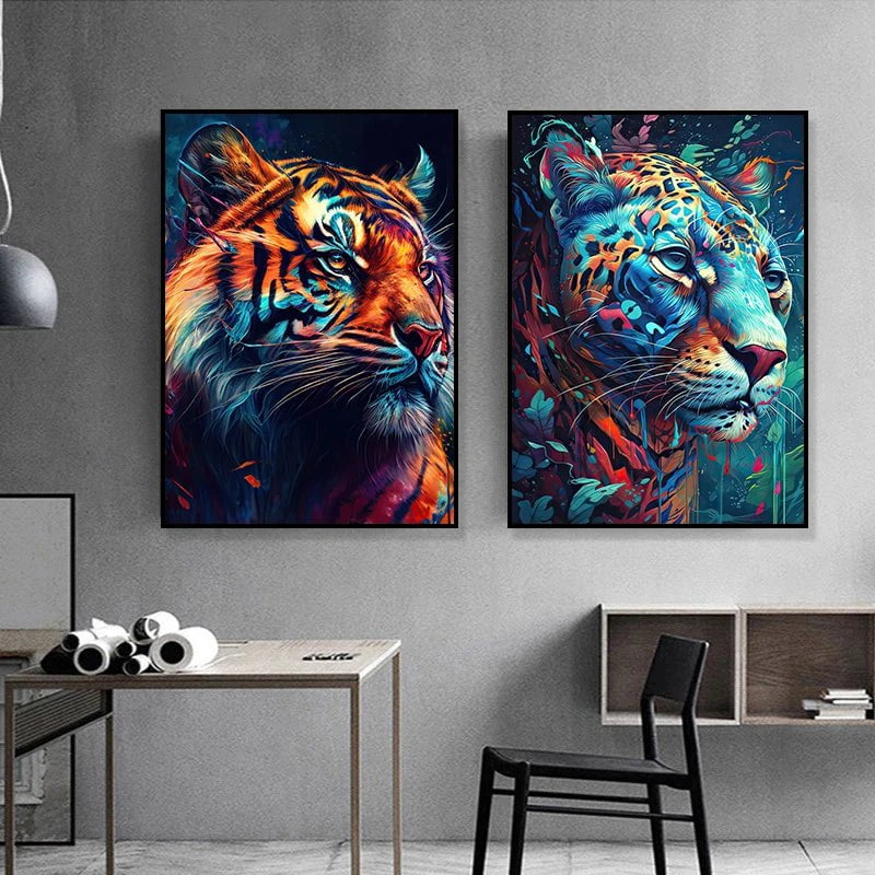 Jungle Animals Canvas Poster: Lion, Leopard, Ape - Modern Classical Decor for Living Room