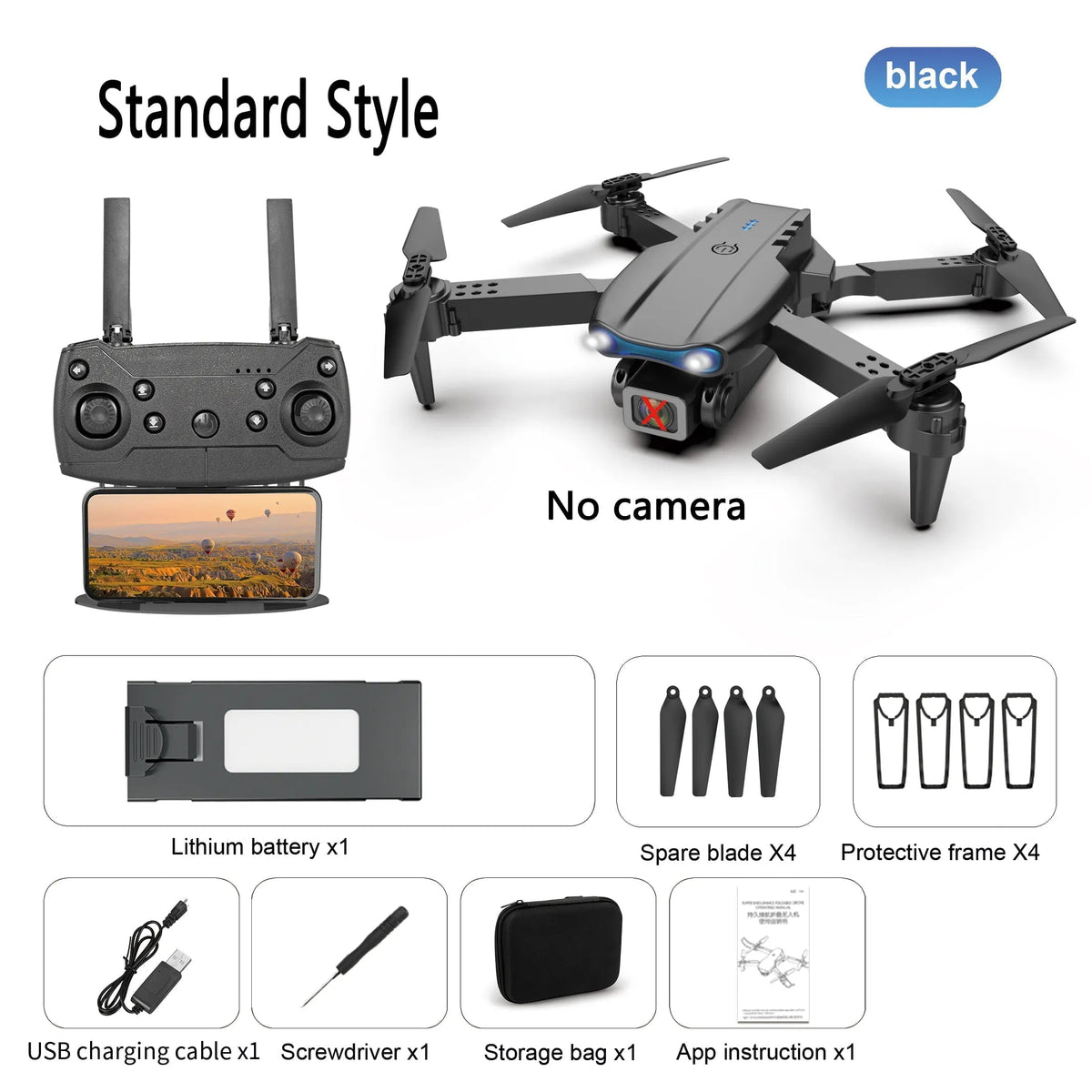 K3 E99 Pro Mini Drone HD Camera - WIFI FPV - Three-sided Obstacle Avoidance - Foldable RC Quadcopter No Camera - Black