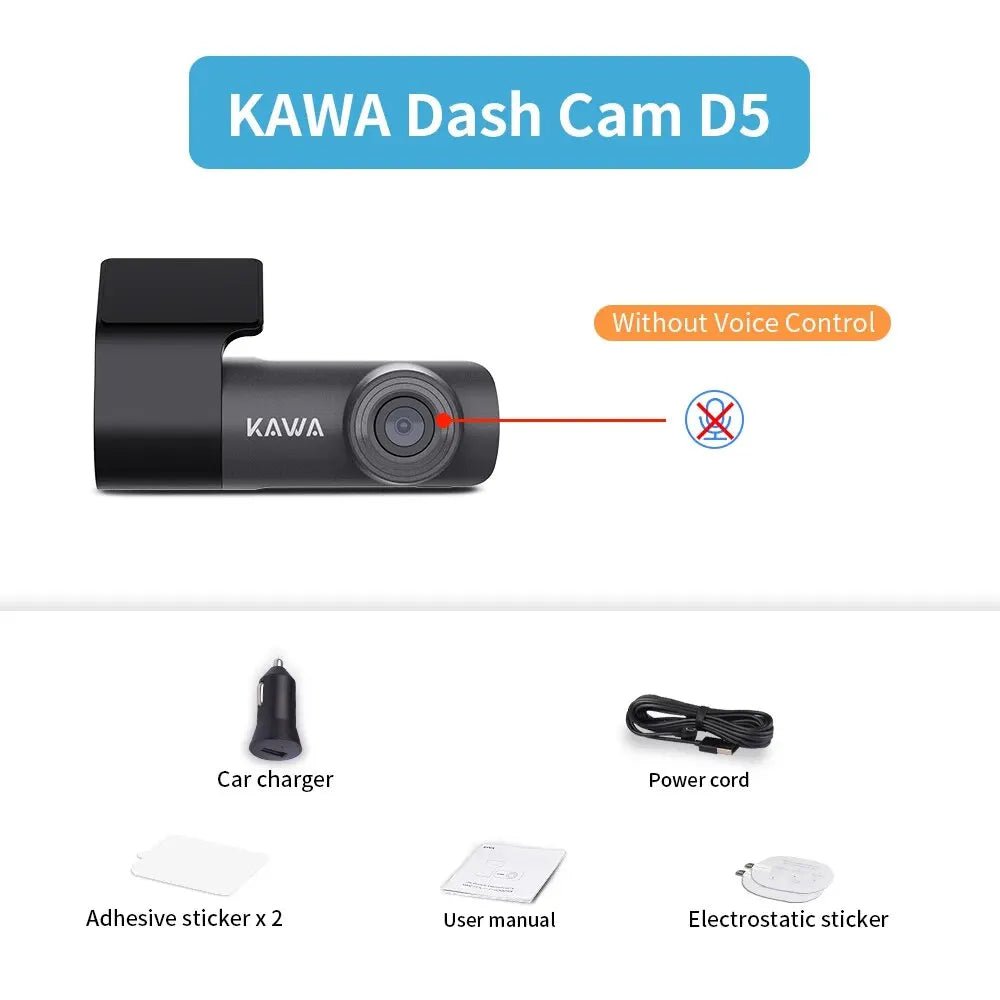 KAWA D5 2K Dash Camera: Car DVR Dash Cam with Video Recorder, Emergency Voice Control, Night Vision, WiFi APP Monitor 32G / D5-No Voice Control
